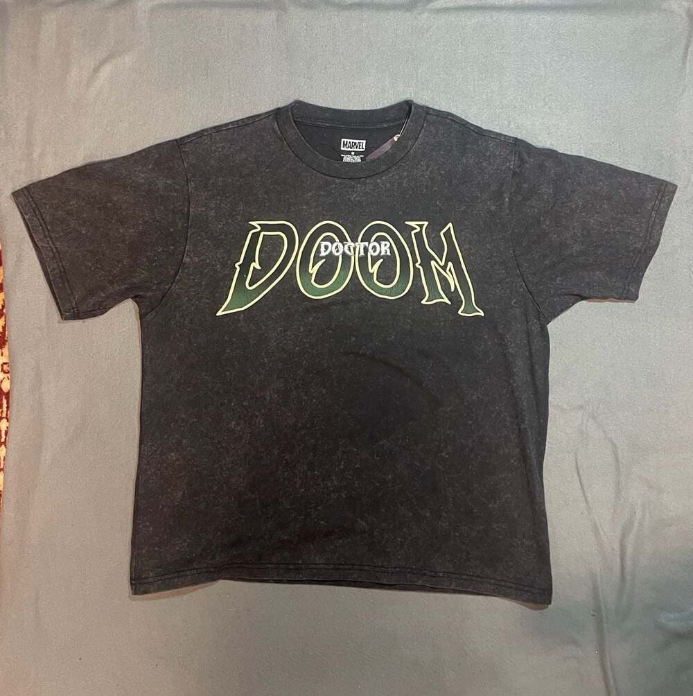 Marvel Doctor Doom "DOOM" Graphic T-Shirt, Black Acid Wash, Size M